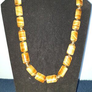 Amazing Vintage Art Deco Brown Agate Glass Beaded Hand Knotted Necklace